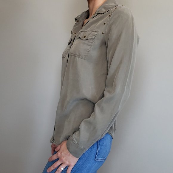 F21 Army Green Button Down Shirt - Picture 2 of 8